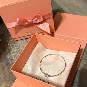 Pandora Silver Bangle with Blue Accent